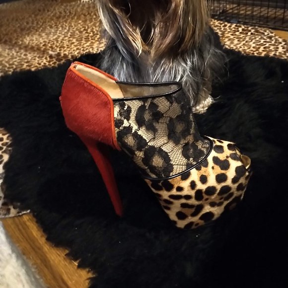 Christian Louboutin Red / leopard print bootie - Picture 2 of 9